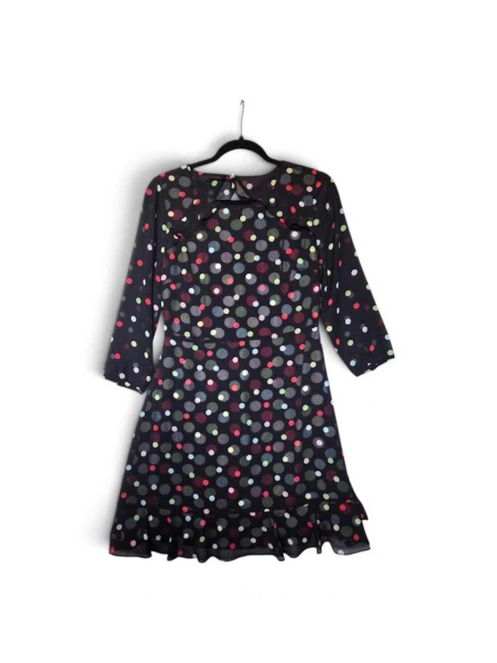 Karl Lagerfeld Paris Women's Black Multi Polka Dot Ruffle Chiffon Dress Size 8